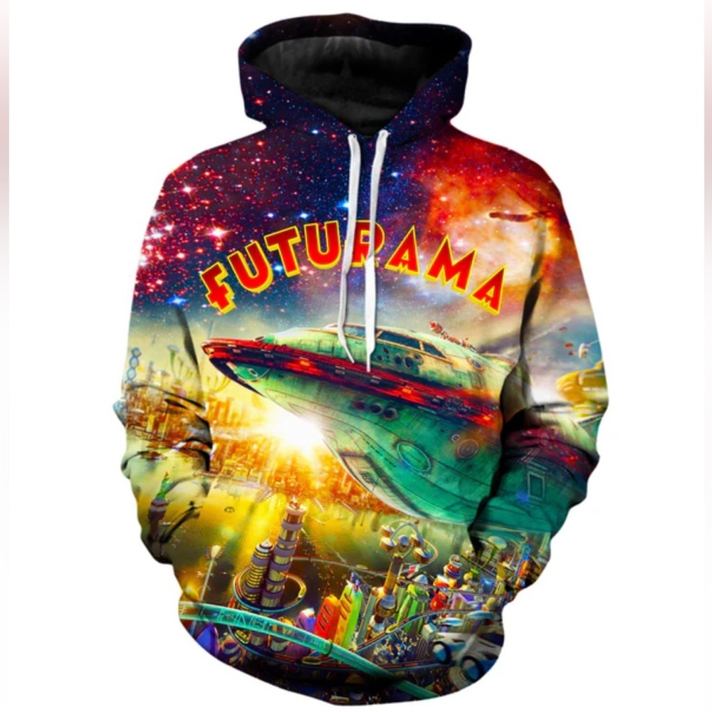 Futurama City All Over Print Hoodie Made in USA Size L ๐ฅ - Picture 2 of 10